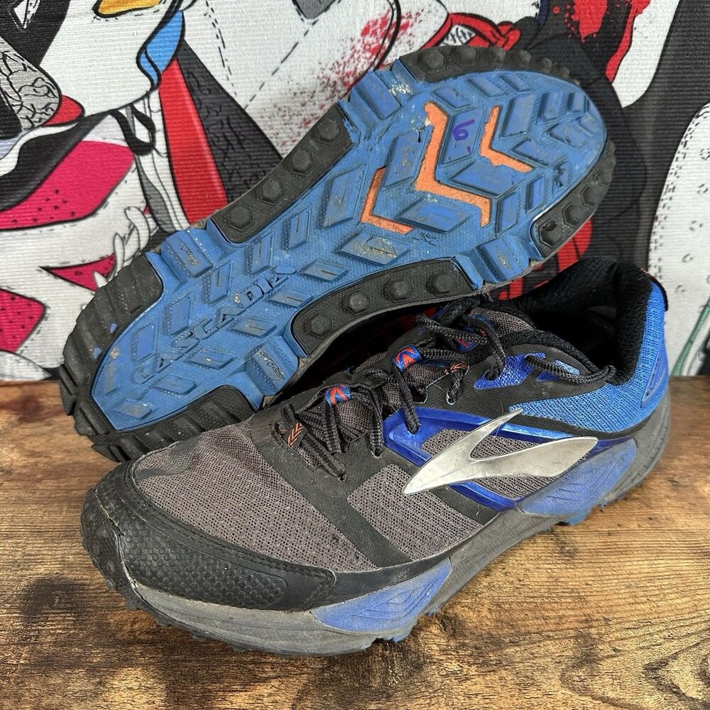 Size 10.5 - Brooks Cascadia 12 Trail Running Shoes Blue Outdoor Mesh Hiking Mens